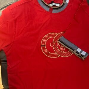 Gucci Red Short Sleeve Tee with Metallic Accents Size Medium